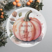Assiettes En Carton Citrouille rose Aquarelle Boho Baby Girl Douche