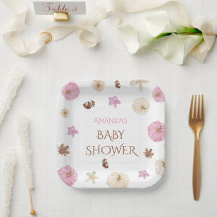 Assiettes En Carton Citrouille rose  automne Baby shower Boho
