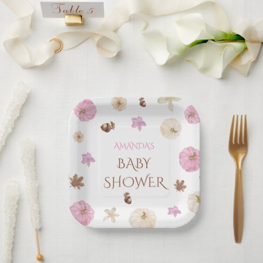 Assiettes En Carton Citrouille rose  automne Baby shower Boho (Mariage)