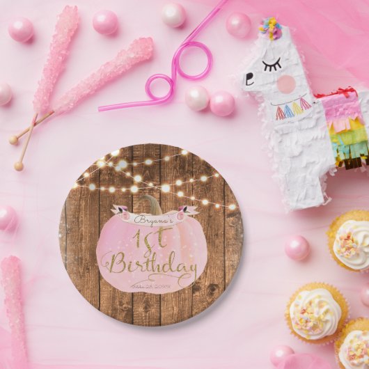 Assiettes En Carton Citrouille rose Automne Bois rustique Lumières 1er (Fête)