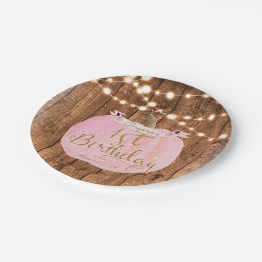 Assiettes En Carton Citrouille rose Automne Bois rustique Lumières 1er (Angle)