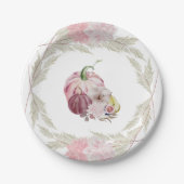 Assiettes En Carton Citrouille rose et couronne de Pampas (Devant)