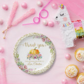 Assiettes En Carton Citrouille rose or floral  automne Merci (Fête)