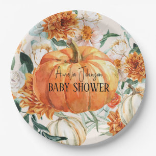 Assiettes En Carton Citrouille rustique Automne fleuri Baby shower d'a