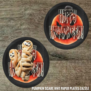 Assiettes En Carton Citrouille Scare-Wht
