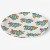 Assiettes En Carton Citrouille turquoise automne modèle floral (Angle)