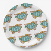 Assiettes En Carton Citrouille turquoise automne modèle floral (Devant)