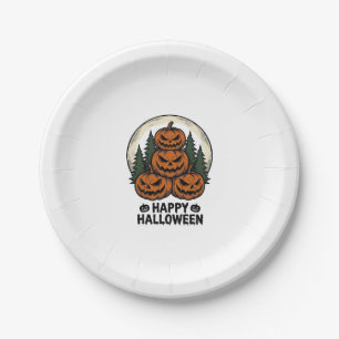 Assiettes En Carton Citrouille Vintage Halloween Jack O Lanterne Forêt