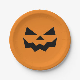 Assiettes En Carton Citrouille visage de Jack-o-lanterne orange et noi