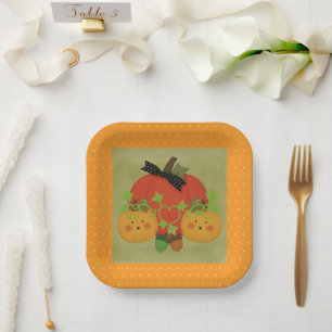 Assiettes En Carton Citrouille Whimsical & Acorn Mariée d'Halloween