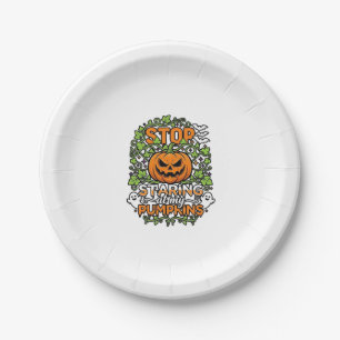 Assiettes En Carton Citrouilles Arrête de Regarder Halloween Fantômes