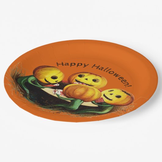 Assiettes En Carton Citrouilles aux cartes Plaque papier Halloween (Angle)