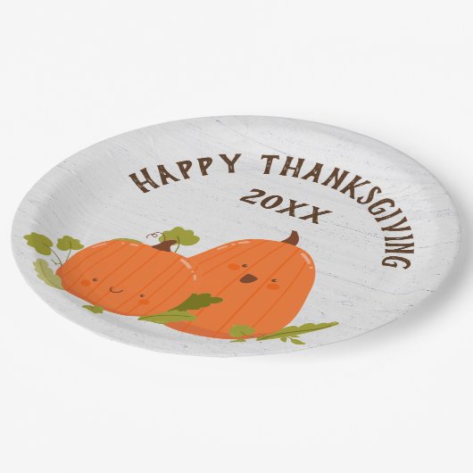 Assiettes En Carton Citrouilles bons thanksgivings Sur Bois (Angle)