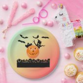 Assiettes En Carton Citrouilles, chauve-souris, fantôme et arbre menan (Fête)