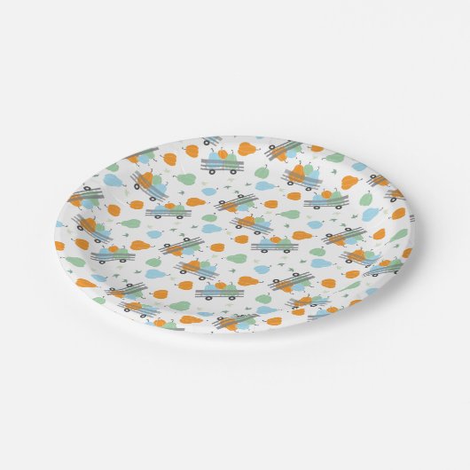 Assiettes En Carton Citrouilles D'Automne Dans Une Récolte Motif Wagon (Angle)