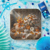 Assiettes En Carton Citrouilles d'automne et mamans dans une grange (Fête)