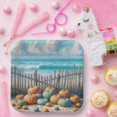 Assiettes En Carton Citrouilles d'automne sur une plage (Fête)