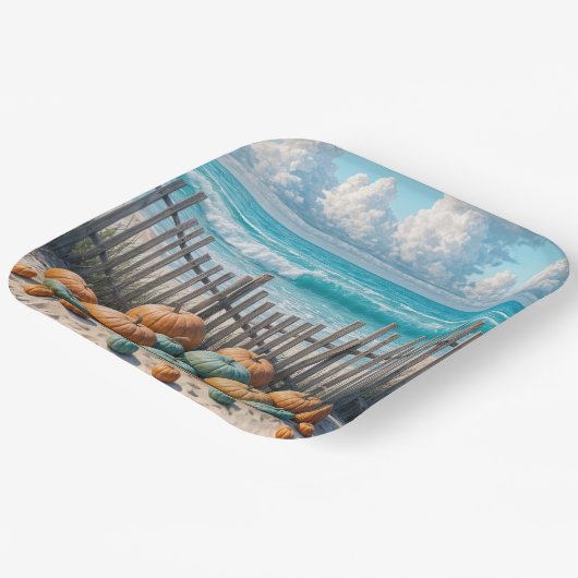 Assiettes En Carton Citrouilles d'automne sur une plage (Angulaire)