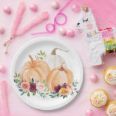 Assiettes En Carton Citrouilles de chute d'aquarelle et fleurs de saum (Fête)