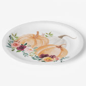 Assiettes En Carton Citrouilles de chute d'aquarelle et fleurs de saum (Angle)