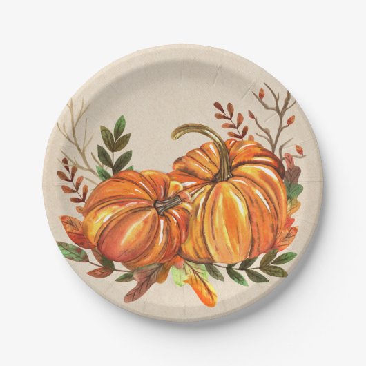 Assiettes En Carton Citrouilles de l'automne rustique (Devant)
