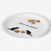 Assiettes En Carton Citrouilles d'Halloween, Chats noirs, Marigolds (Angle)
