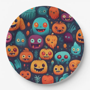 Assiettes En Carton Citrouilles d'Halloween et monstres