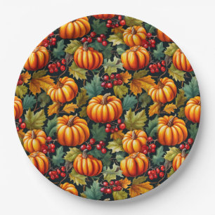 Assiettes En Carton Citrouilles en Feuille avec baies