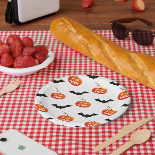 Assiettes En Carton Citrouilles et chauves-souris d'Halloween, des fri