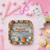 Assiettes En Carton Citrouilles et Feuilles d'automne sur Wood Thanksg (Fête)