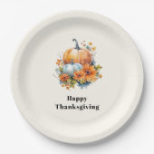 Assiettes En Carton Citrouilles et fleurs d'automne Thanksgiving (Devant)