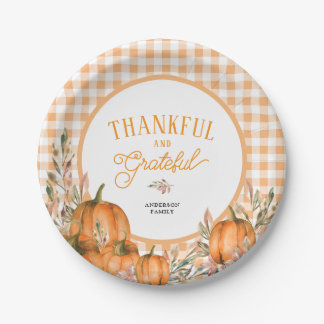 Assiettes En Carton Citrouilles Gingham de remerciement et de gratitud