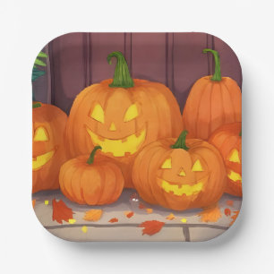 Assiettes En Carton Citrouilles Jack-O-Lantern Fête d'Halloween