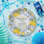 Assiettes En Carton Citrus citron Folial Bleu Baby shower blanc (Fête)
