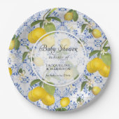 Assiettes En Carton Citrus citron Folial Bleu Baby shower blanc (Devant)