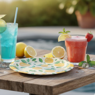 Assiettes En Carton Citrus citron jaune motif de fruits tropicaux