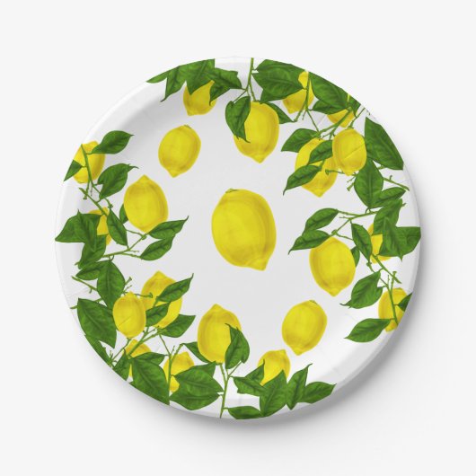 Assiettes En Carton Citrus Citron jaune Vert Feuilles de mariage (Devant)