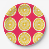 Assiettes En Carton Citrus Citron tranche Hot rose et jaune (Devant)