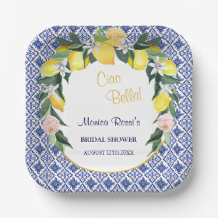 Assiettes En Carton Citrus Citrus Citron Fête des mariées Carreaux Ble