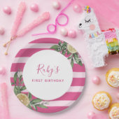 Assiettes En Carton Citrus Citrus Citrus rose Premier anniversaire (Fête)