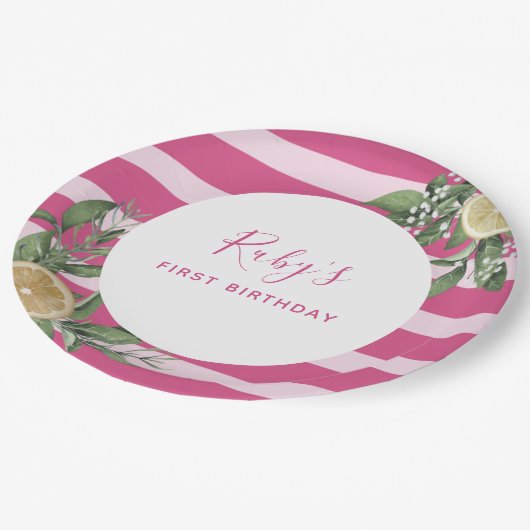 Assiettes En Carton Citrus Citrus Citrus rose Premier anniversaire (Angle)