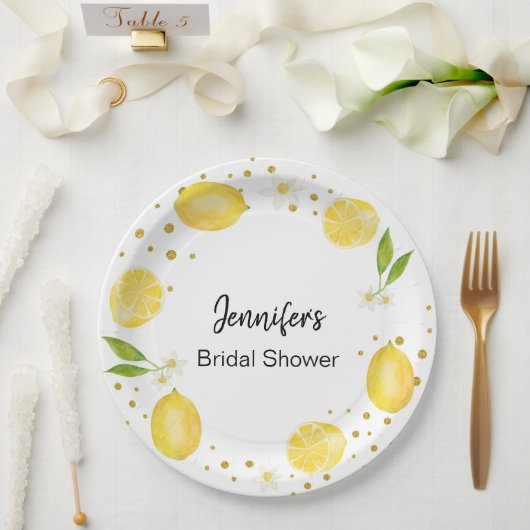 Assiettes En Carton Citrus de citron et or (Mariage)
