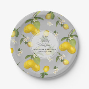 Assiettes En Carton Citrus Fleur Citrus Vert Gris n Mariage jaune