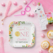 Assiettes En Carton Citrus floral rose 1er Anniversaire Plaque papier (Fête)