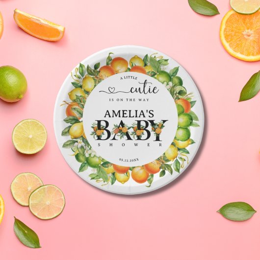 Assiettes En Carton Citrus Little Cutie Orange Vert Floral