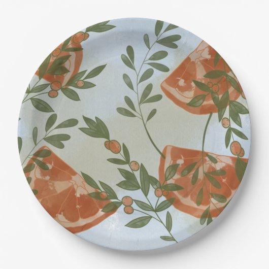 Assiettes En Carton Citrus orange et verdure (Devant)