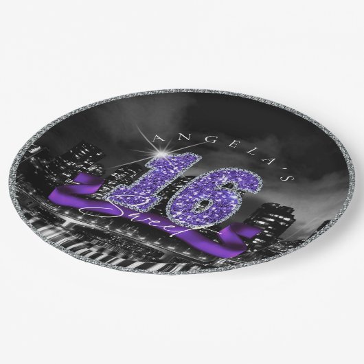 Assiettes En Carton City Lights Sweet sixteen violet ID119 (Angle)