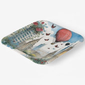 Assiettes En Carton City Skyling Rose Papillons Et Ballon À Air Chaud (Angulaire)