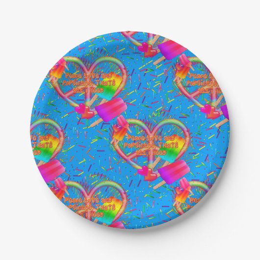 Assiettes En Carton CKC-Peace, Love and Popsicle's, Blue Paper Plates (Devant)