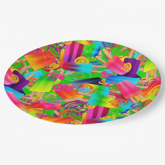 Assiettes En Carton CKC Popsicle Swirls, Neon-PAPER PLAQUES DE FÊTE (Angle)